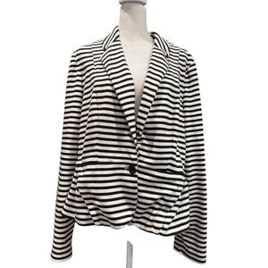 Active Seller! Elle XL Black White Striped Blazer Jacket Nautical Preppy Work